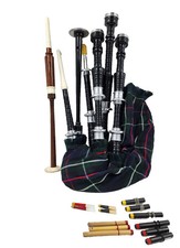 Highland Scottish Bagpipe- Royal Stewart Cover with Silver Mounts Tutor Book