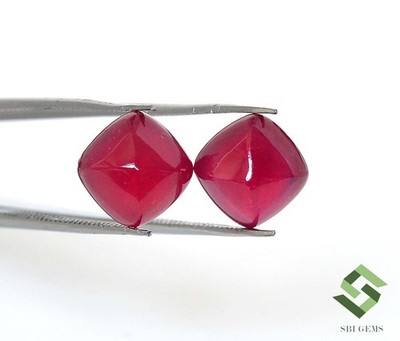 SBI Gems Sugar Loaf Paar Natürliche Rubin Cabochon 9x9 mm 11.59 CTS GF
