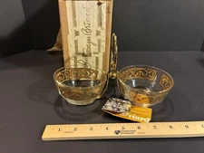 Georges Briard Gold Condiment Bowls Set of 2 with Holder Vintage MCM