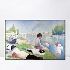 Framed Canvas Giclee Print Art Badeplatz by Georges Seurat Home Office Decor