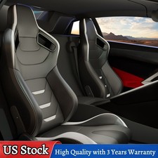For Audi Pair Sport Racing Seats Adjustable Reclinable W Sliders Blackwhite