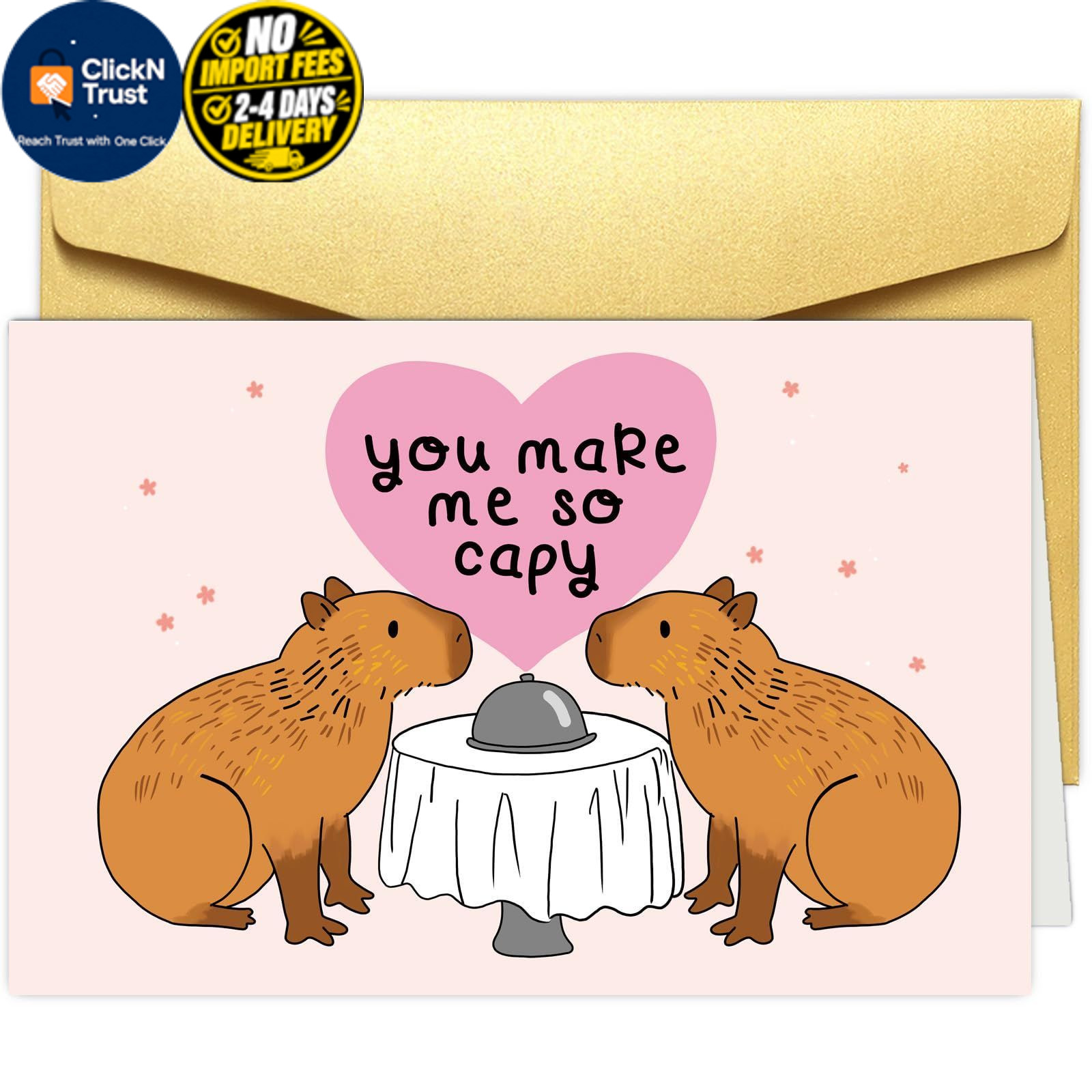 Obbyidk Sweet Capybara Valentine's Day Card, Funny Pun 5.3x8 inches, 12