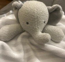 Cloud Island Baby Elephant Lovey Security Blanket Grey White Stripes Satin Back
