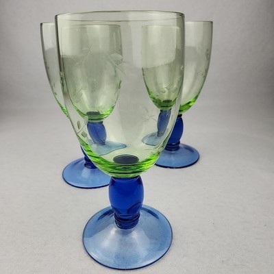 Pfaltzgraff Summer Breeze 17 oz. Green and Blue Etched Iced Tea Water Goblets-3