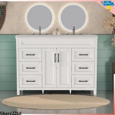47" Bathroom Vanity Double Sink Ceramic Freestanding Cabinet Storage Drawers
