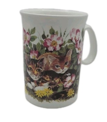 Vintage Duchess Fine Bone China Cats In Flowers 8oz Tea Mug Calico Orange Kitty