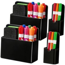 Magnetic Marker Holder, Dry Erase Pen Organizer for Whiteboard - 4 pack Black