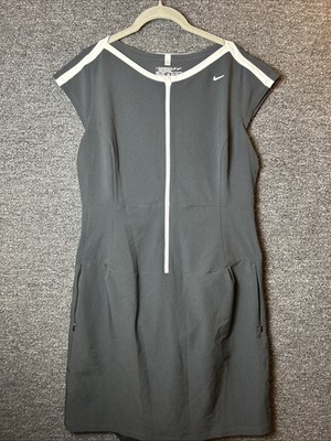 Nike Golf Tour Premium DriFit Black Short Sleeve Zip Golf Dress Womens 12Hooptee
