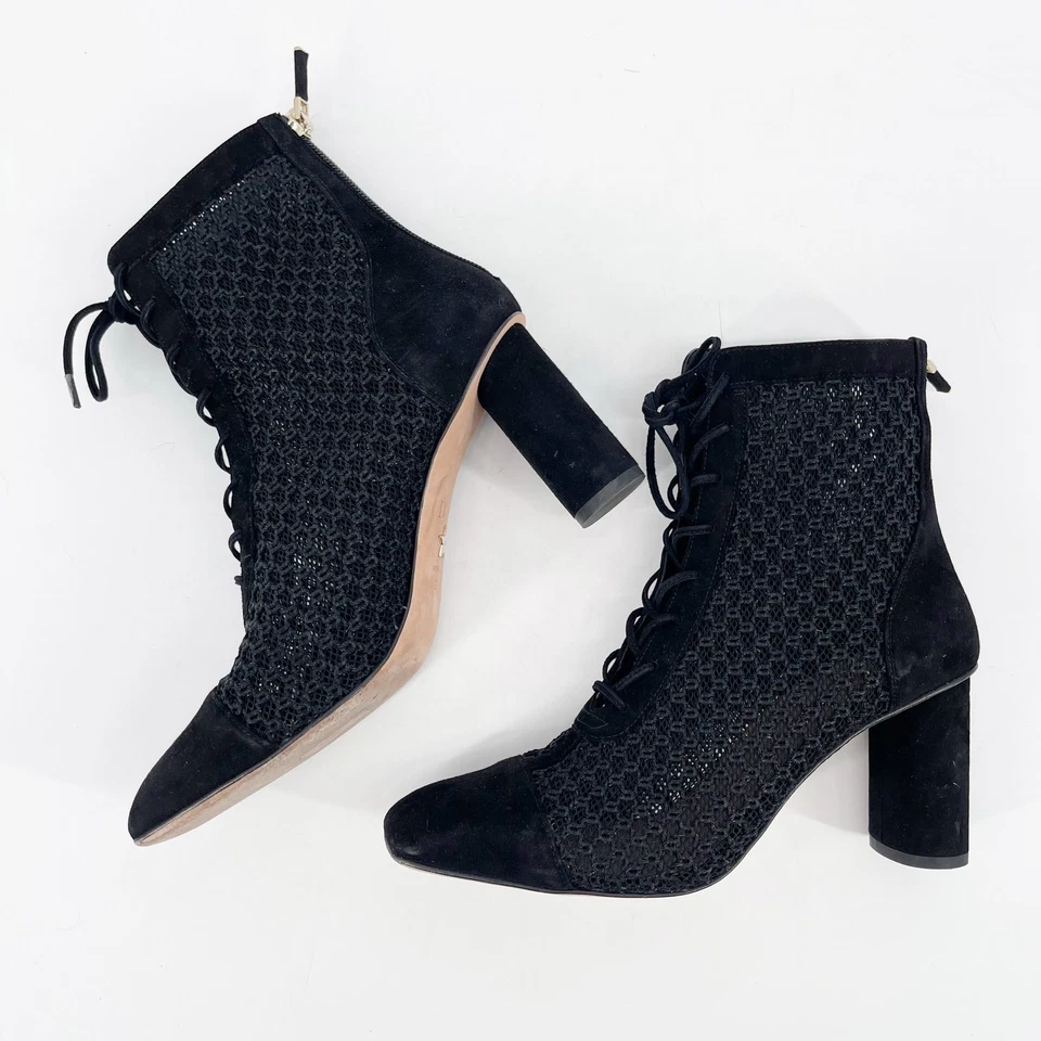 Dior Black Suede Crochet Mesh Naughtily-D Lace Up Heeled Ankle Boot size EU 38 - Image 4 of 4