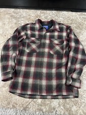 Rare Pendleton Men's Wool Plaid Flannel Button Up Shirt Red Gray Black Size M