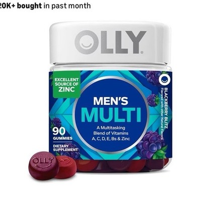 OLLY Men's Multivitamin Gummy Vitamin A C D E B Zinc Blackberry 90 Count