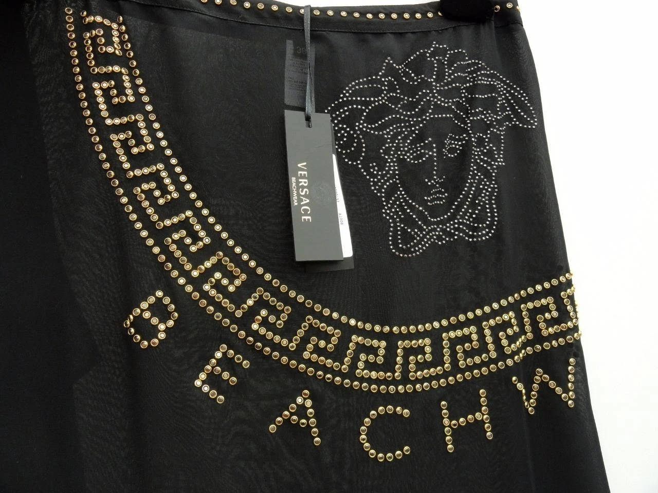 Versace Stud Medusa Coverup Beachwear UK6 8 US2 4 Gonna Abito Sarong Caftano Nuovo