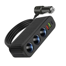 6-in-1 3Way Car Cigarette Lighter Socket Splitter Fast Charger Power Adapter