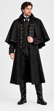 Men's Black Victorian Gothic Steampunk Cape, Historical Costume Shoulder Cape