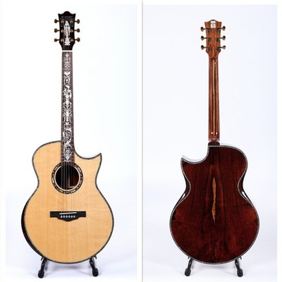 All Solid Wood Cedar Cocobolo 41 Inch Cutaway Acoustic Guitar Abalone Inlay