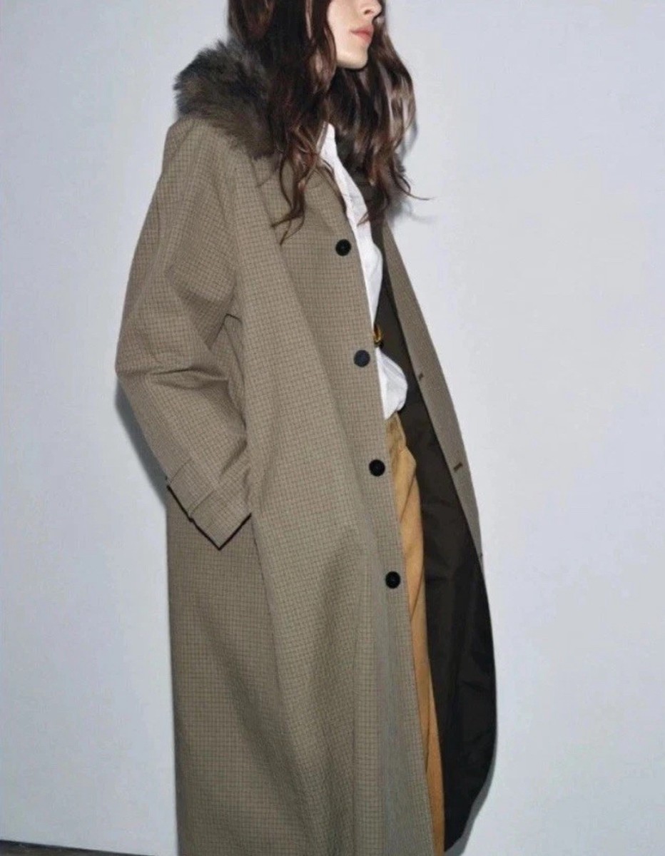 ZARA NEW WOMAN CHECK REVERSIBLE TRENCH COAT ZW COLL GREEN Size M