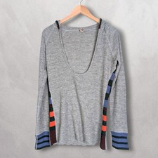 Free People Womens Large L Gray Angora Wool Scoop Neck Hooded Hoodie Sweater