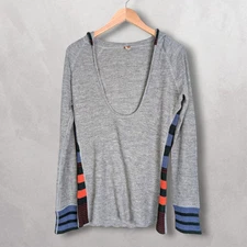 FREE PEOPLE Women's Gray Angora Wool Thermal Hooded Sweater Size L