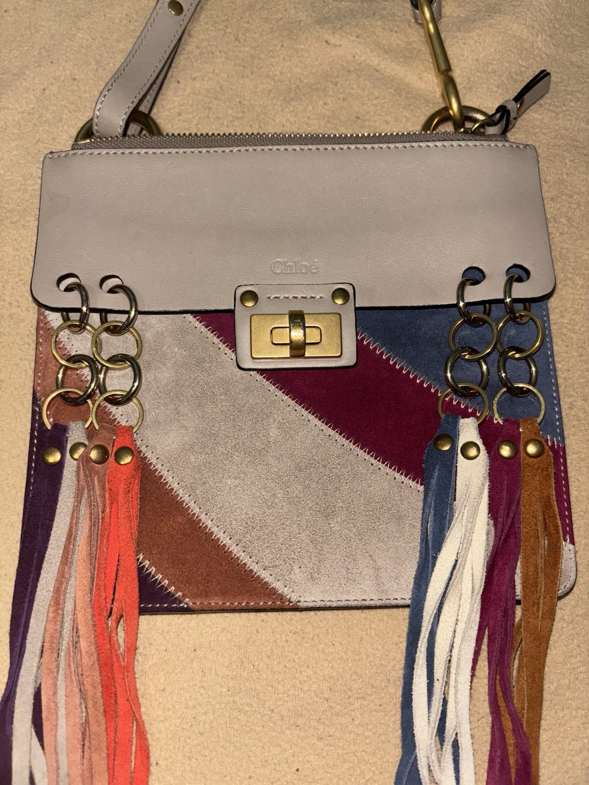 Chloé Small Jane Suede Fringe Patchwork Leather C… - image 2