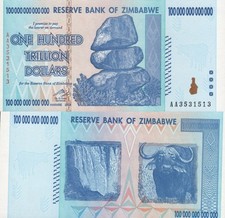 Zimbabwe 100 Trillion Dollars 2008 P 91 UNC AA Frist Prefix NR No Reserve