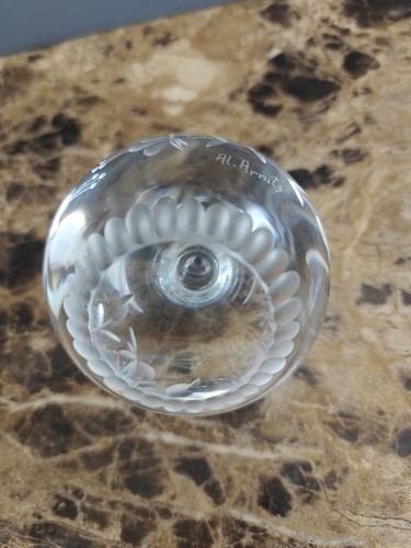 Al Arnits Signed Swedish Crystal Apple Paperweight Etched Glass Bird Flowers - Picture 9 of 12