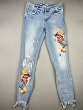 Zara Women s 6 Trafaluc Denim Embroidered Floral Distressed Skinny Jeans