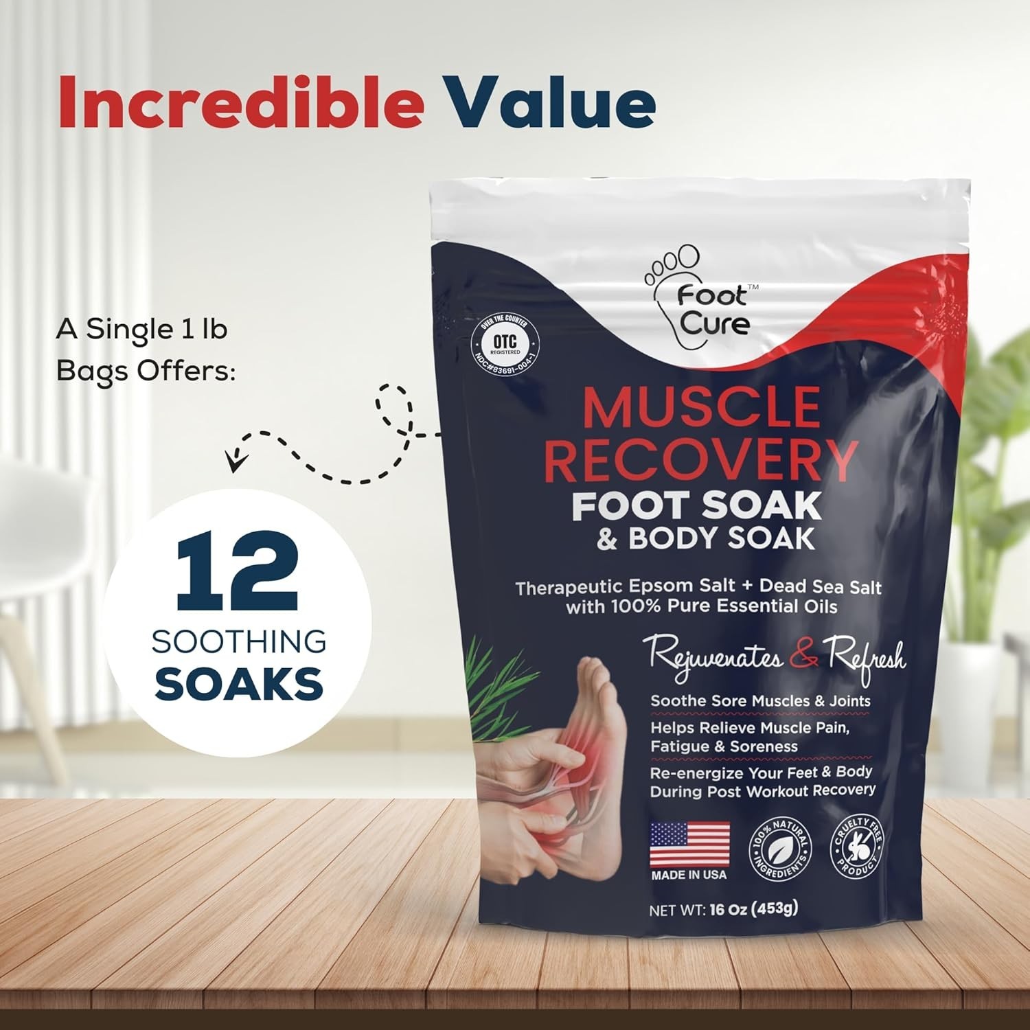 Foot Soak Epsom Salts All-Natural Relaxing Spa Pedicure 16 oz
