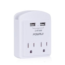 POWRUI AHR-313 Outlet Extender USB Wall Charger Multi Plug Splitter White