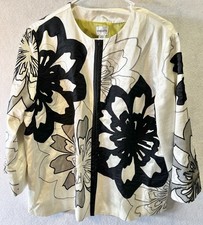 Chico s Black /White Acalia Jacket 2 Blocked Floral Cotton/Silk Embroidered