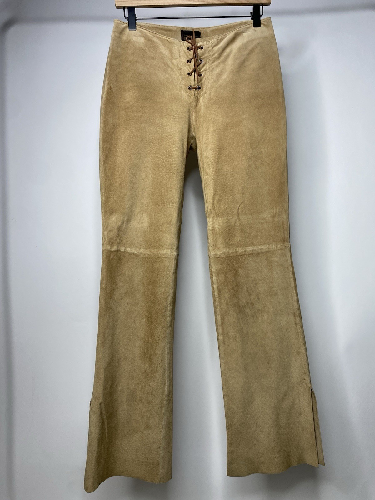 Vtg Guess Boot Cut Leather Pants Women'S 4 Low Rise Lace Up Boho Hippie Festival