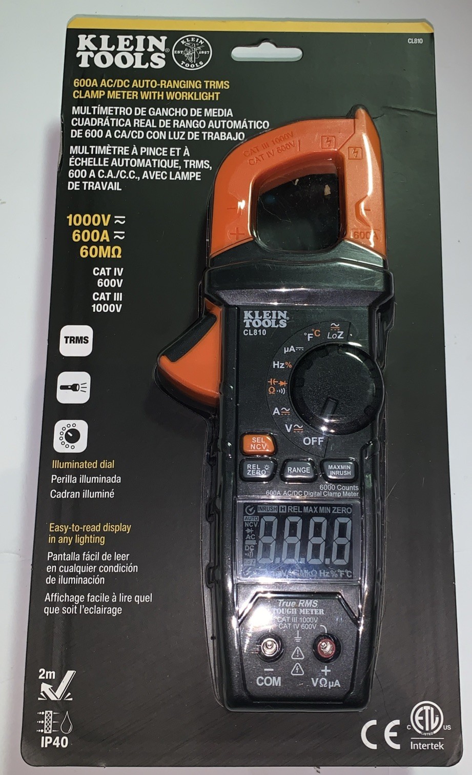 Klein Tools CL810 600A AC/DC True RMS Clamp Meter Worklight NEW FACTORY SEALED
