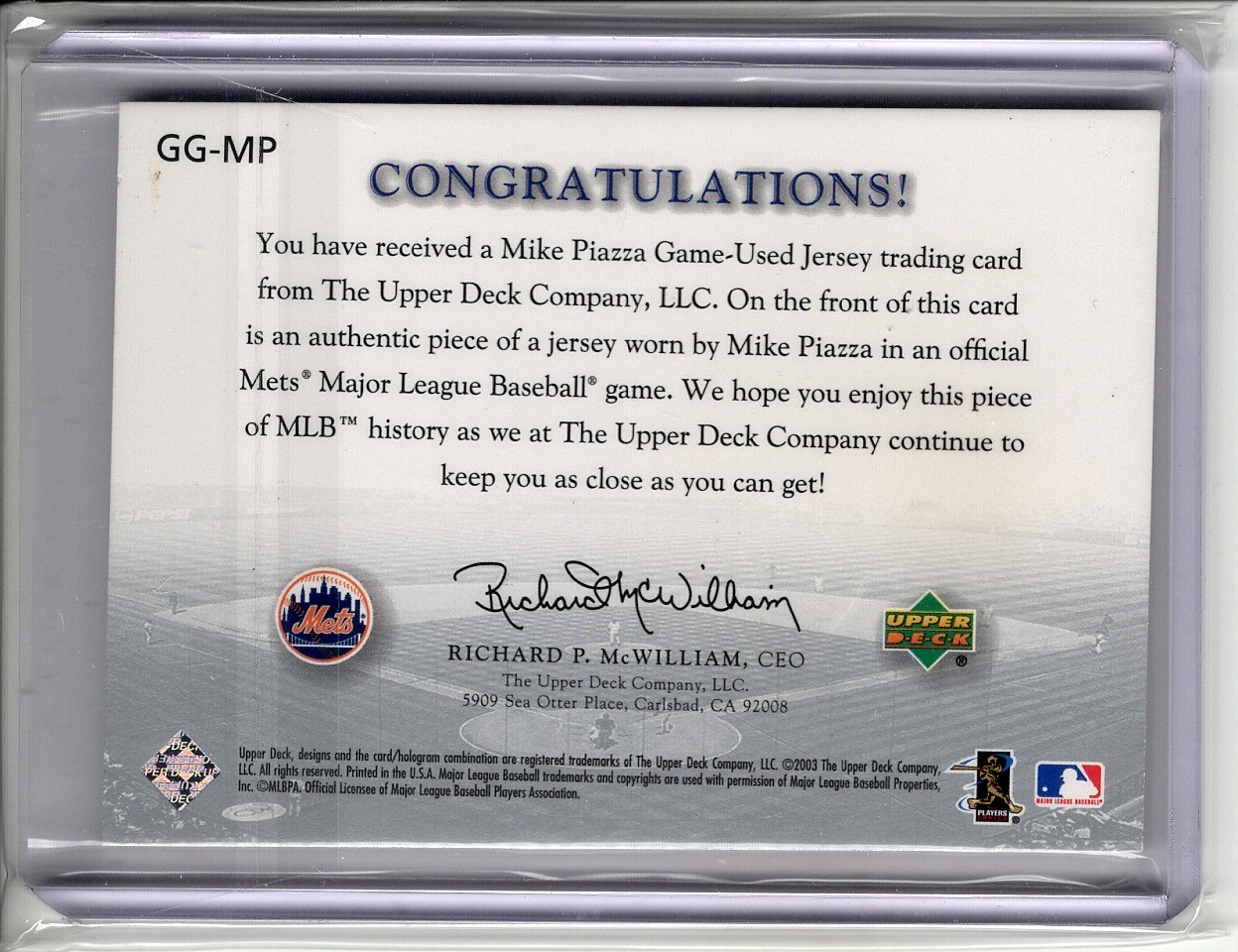 2003 UPPER DECK GAME FACE MIKE PIAZZA 2X-GAME-WORN JERSEY RELIC #GGMP view 2