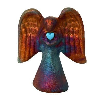 Spirit Angel Gold Raku Figurine Holding Blue Heart  Small Jeremy Diller 2''