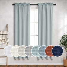 Teal Grey Curtains 38 Inch Wide for Kitchen Door 2 Panels Rod Pocket Light Fi...