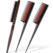 Patelai 3 Pcs Hair Teasing Comb Set Includes 2 Nylon Triple Comb and Boar Bristl
