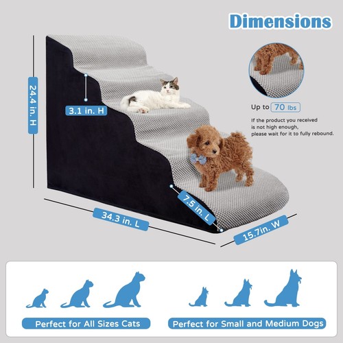 Dog Stair Steps/Ramps for High Beds 24 inches Tall, 5-Step Slope Dog Stairs f... - Picture 2 of 7