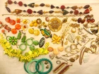 Lot of Vintage Jewelry, Bakelite, Enamel, MCM,Nut Necklace