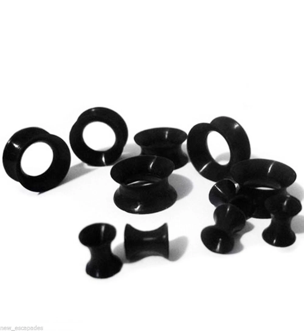 PAIR Flexi Thin Black Double Flare Silicone Ear Tunnels 12mm 1 2