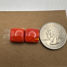 Beautiful Red Rosarita With Yellow Stripes Square Pair Cabochon Pillow Shape