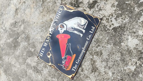 Vintage His Master Voice Gramophone Sign Board no Porcelain Enamel Sign - Picture 10 of 18