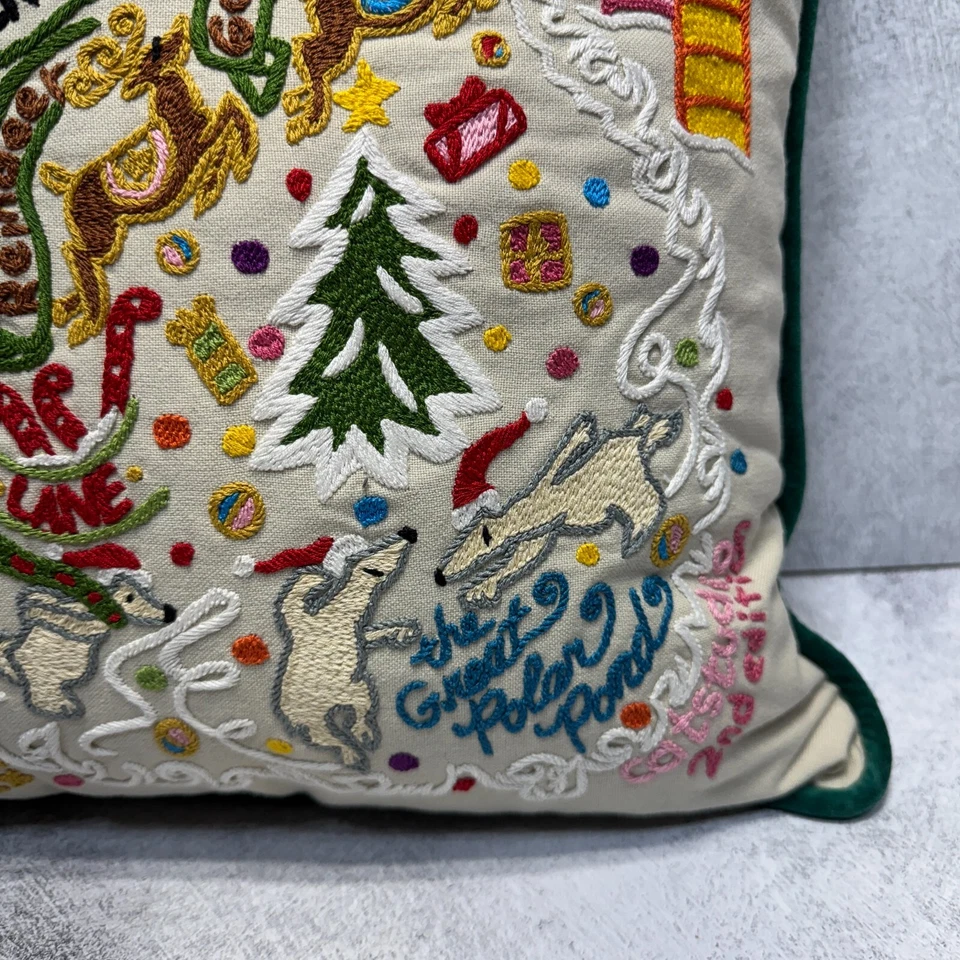 Catstudio North Pole Christmas Hand-Embroidered Decorative Pillow 2009 USA - Image 4 of 4