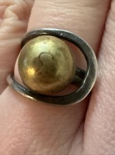 VTG HECHO EN MEXICO UNSIGN TAXCO TWO TONE STERLING SILVER 925 ORB BALL BEAD RING