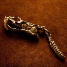 Original Brass Snake Skull Rattlesnake Tail Keychain Pendant Mens Boyfriend Gift