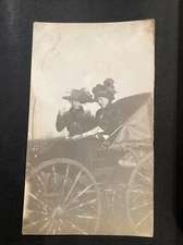 Two Women In A Wagon Trimmed Real Photo Postcard