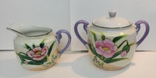 Vintage Beautiful Hand Painted Lusterware Made in Japan Sugar Bowl  Creamer Set