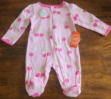 Wonder Nation One Piece Sleeper  Pink Cherry Pattern  0/3 Months  Zip Closure