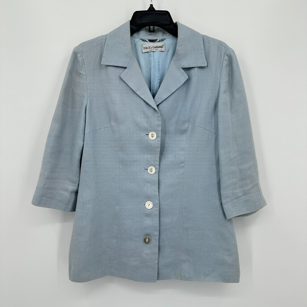 Vintage Dolce & Gabbana Blazer Jacket Womens 44 Blue Linen