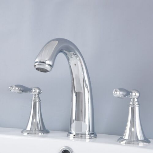 Polished Chrome 3 Hole Bathroom Basin Faucet Widespread Vanity Sink Mixer Tap