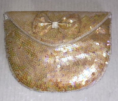 Shell Kepler Lacy After Noon Evening Bag Sequined Beaded Clutch Braided Strap 