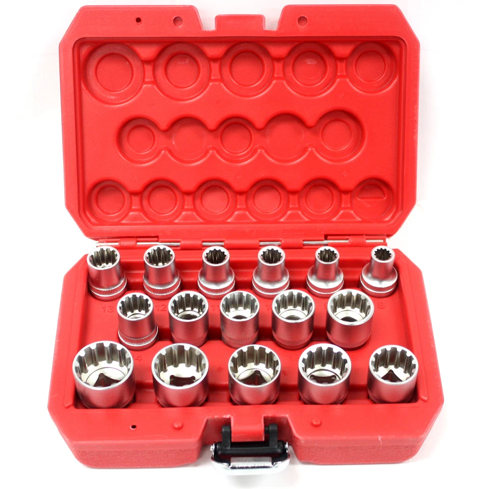 16pcs 1/2" Dr. Spline Socket Set 12 Point Gear Lock Socket 8 - 24mm Metric Cr-V - Image 2 of 4